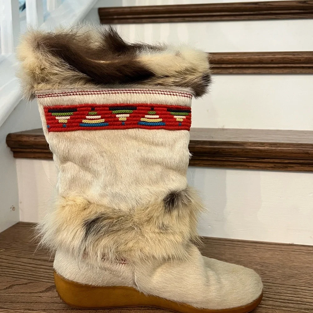 TECNICA Scandinavian Apres Ski Boots Fur-Lined Boots Red Yellow Blue 7.5 (38)